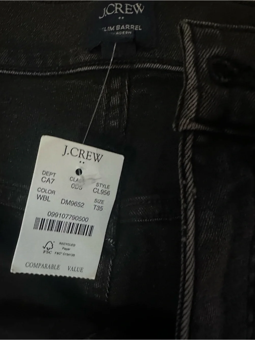 J.Crew Black Slim Barrel Jeans 35T NWT